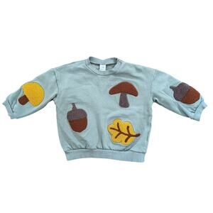 H&M Appliquéd Sweatshirt Acorns Leaves Mushroom Khaki Green Size 2T